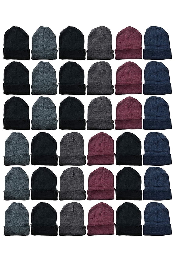 24 Pack of Yacht & Smith Wholesale Assorted Beanies Bulk Thermal Winter Hats Solid Assorted (Assorted Beanies)
