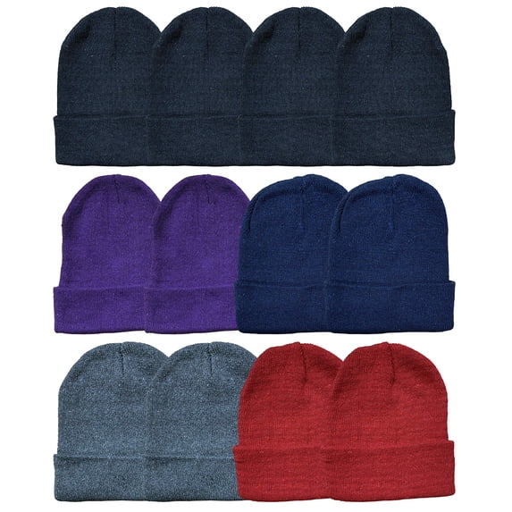 24 Pack of Yacht & Smith Wholesale Beanies, Bulk Thermal Winter Hats (Assorted Solid Beanies)
