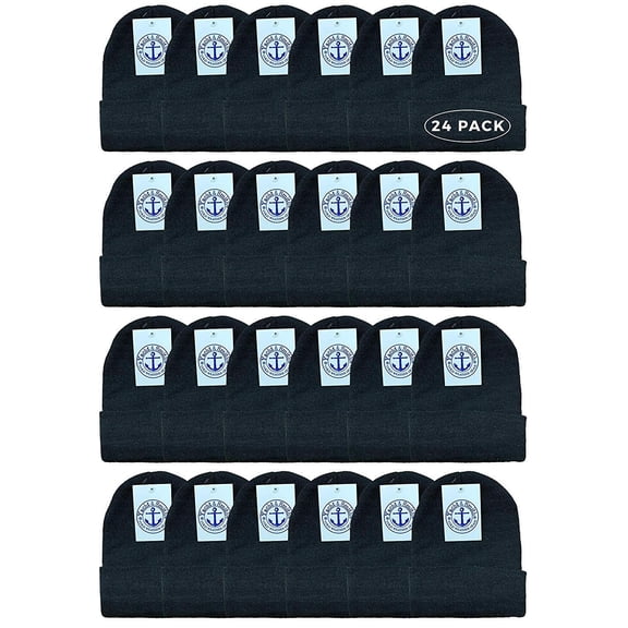 24 Pack of Yacht & Smith Wholesale Beanies Bulk Thermal Winter Hats Solid Black