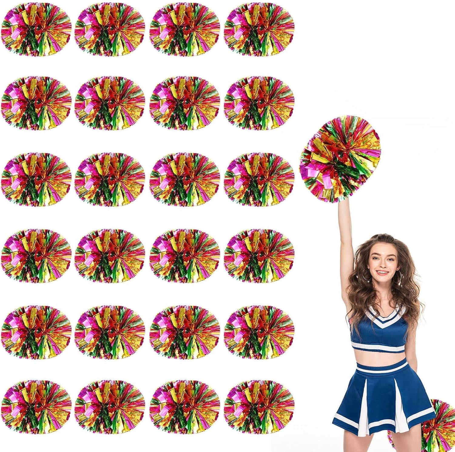 24 Pack pom poms Cheer,Handheld Cheer pom poms, Sports Cheer Plastic Pom Poms Cheerleading for Sports Team Spirit Cheering (Blue+Gold)