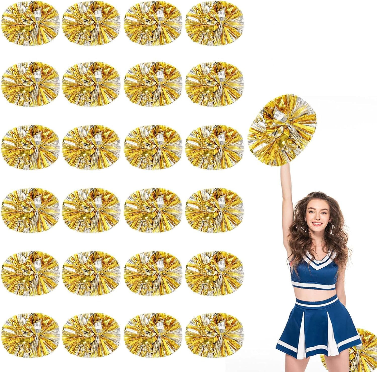 24 Pack pom poms Cheer,Handheld Cheer pom poms, Sports Cheer Plastic Pom Poms Cheerleading for Sports Team Spirit Cheering (Blue+Gold)