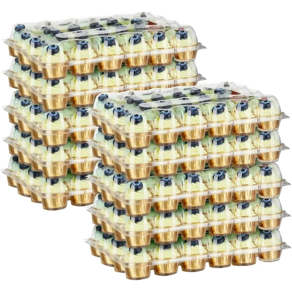 24 Pack x 10 Sets Count Cupcake Containers, Plastic Disposable Cupcake Boxes Holder, Stackable Clear Cupcake Carrier with High Tall Dome Lid
