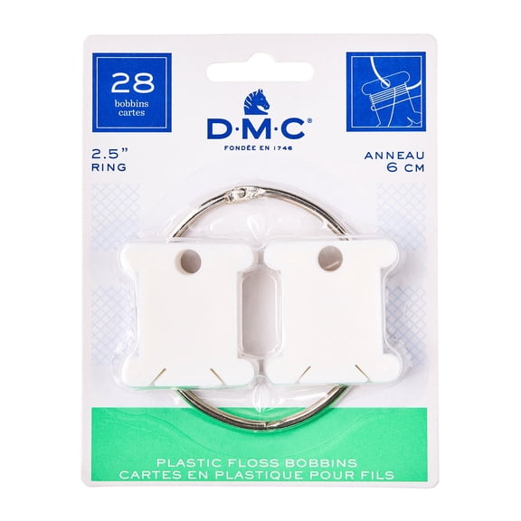 24 Packs: 29 ct. (696 total) DMC Floss Bobbins with Metal Ring