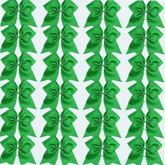 24 Packs 8 Inch Cheer Bows Large Cheerleading Bows Ponytail Holder Elastic Band Handmade for Cheerleading Teen Girls College Sports (Green)