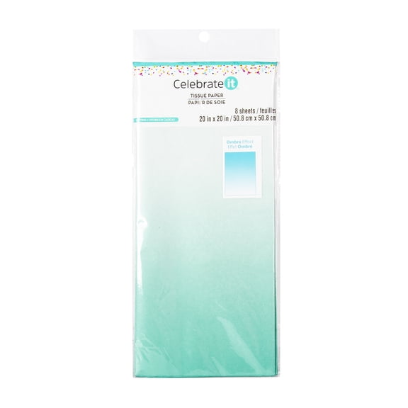 24 Packs: 8 ct. (192 total) Turquoise Ombre Tissue Paper by Celebrate It