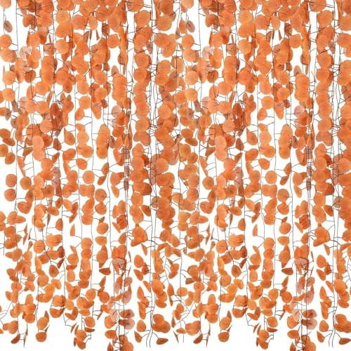24 Packs Artificial Fall Leaves Garland 172 Ft Fake Vines Fall Eucalyptus Garland Silk Orange Leaf Autumn Ivy for Mantle Table Wall DIY Thanksgiving Wedding Bedroom Birthday Home Outdoor Arch Decor