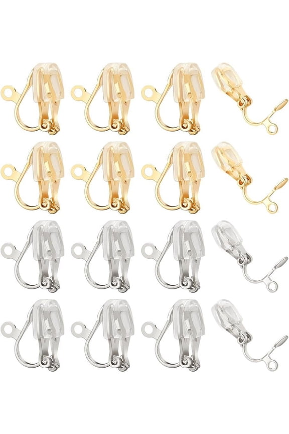 24 Packs Clip on Earring Converters Silicon Earring Pads Clip On Earring Backs Earring Clips Loop Earring Findings for Women Men Ears Golden/Stainless Steel Color DIY
