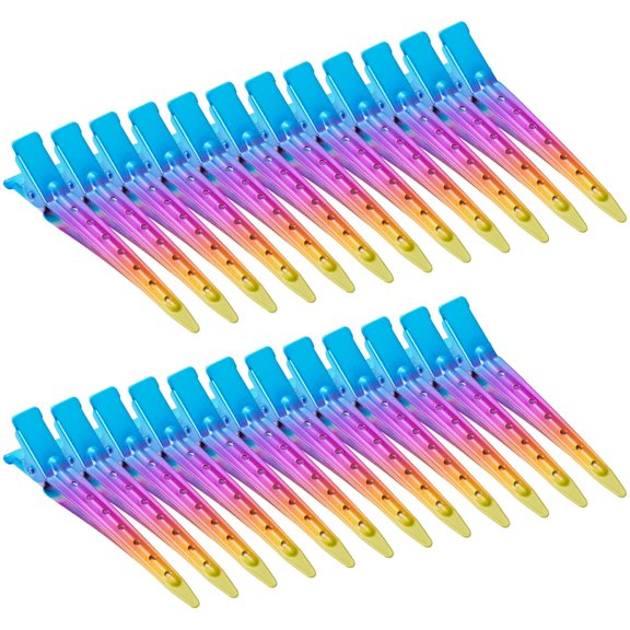 24 Packs Duck Bill Clips, 2.75 Inches Rustproof Metal Alligator Curl Clips with Holes for Hair Styling, Hair Coloring, Gradient Rainbow
