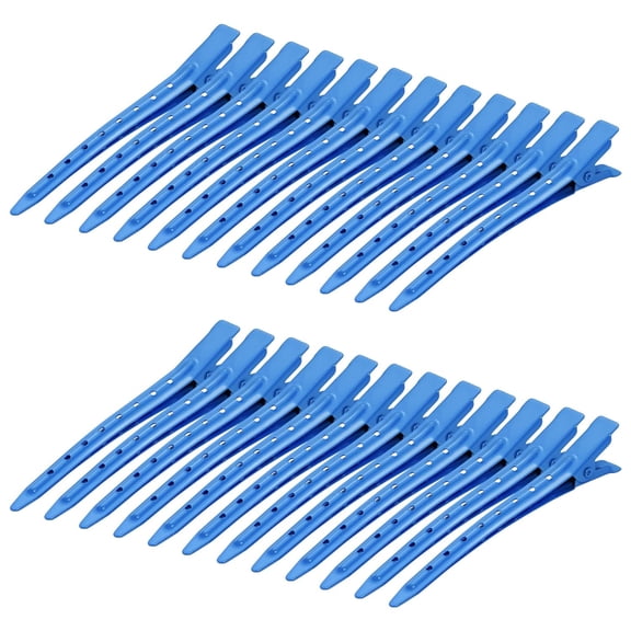 24 Packs Duck Bill Clips, 3.35 Inches Rustproof Metal Alligator Curl Clips with Holes for Hair Styling, Hair Coloring, Dark Blue