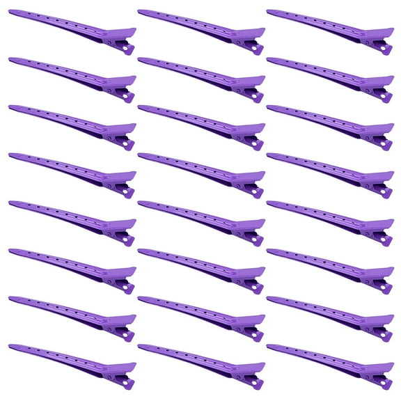 24 Packs Duck Bill Clips, 3.35 Inches Rustproof Metal Alligator Curl Clips with Holes for Hair Styling, Hair Coloring, Purple