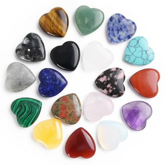 24 Packs Healing Crystals Heart Healing Crystals Amethyst Heart Love Stones Set Palm Thumb Gemstones Chakra Reiki Balancing Gifts for Men Women #A029