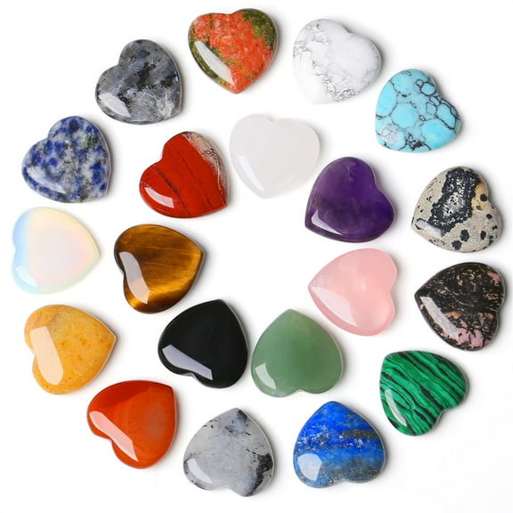24 Packs Healing Crystals Thicken Heart Crystals Amethyst Natural Healing Crystal Polished Hearts Carved Stones Quartz Palm Gemstones Reiki Energy Balancing Worry Stone Meditation Love Gift #B027