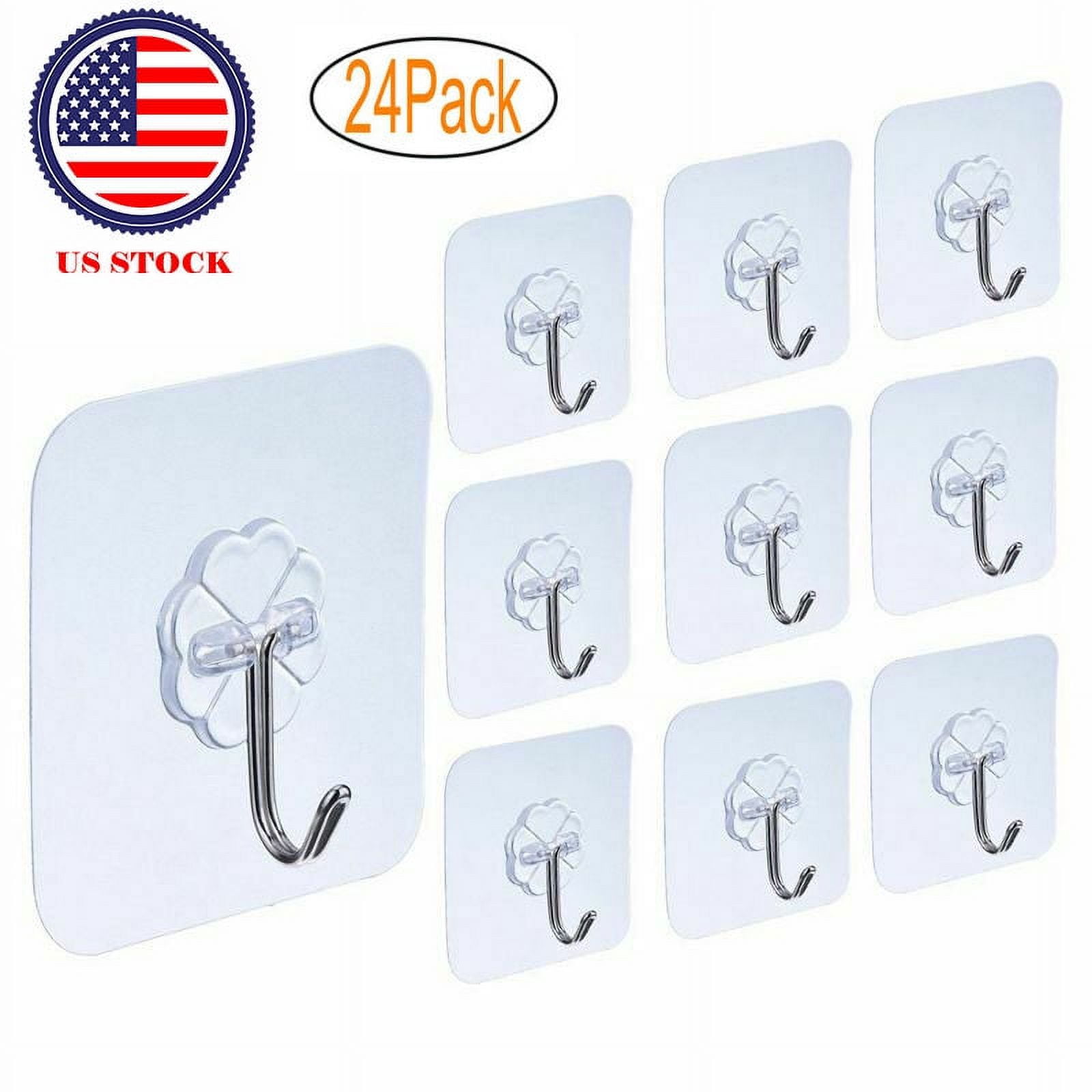 24 Packs Heavy Duty Wall Hook, MesaSe Utility Self Adhesive Hook 22lbs Transparent No Scratch