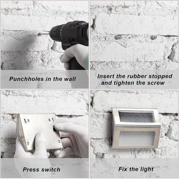 24 Packs Outdoor Fence Lights Solar Powered Deck Lights Waterproof Backyard Lighting Stainless Steel Lamp Stairs Fence Light Security Wall Lamps for Step Walkway Patio Garden Pathway (White)