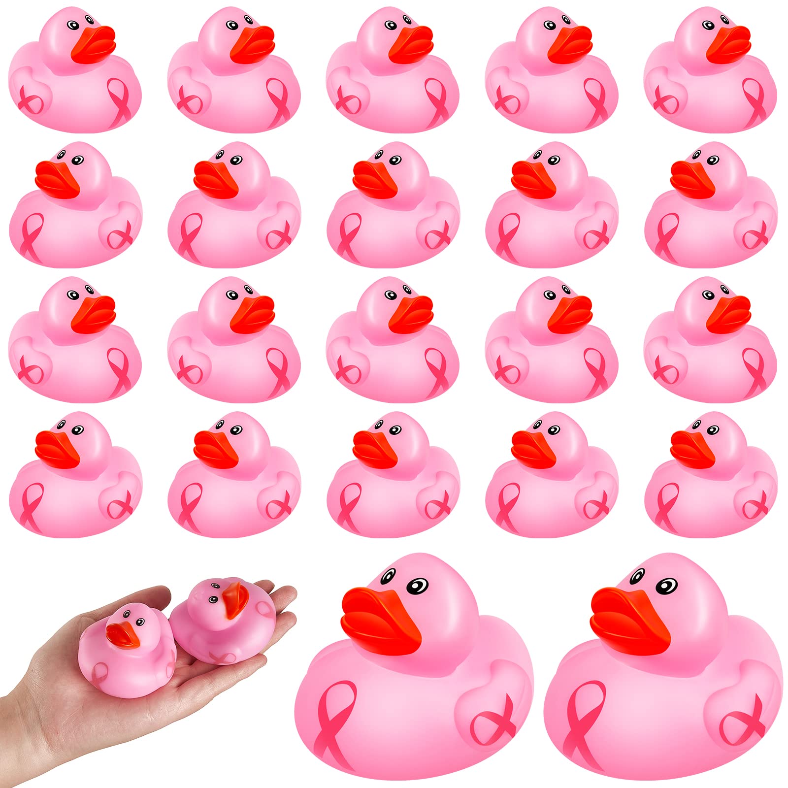 24 Packs Pink Ribbon Rubber Duck, Breast Cancer Aw