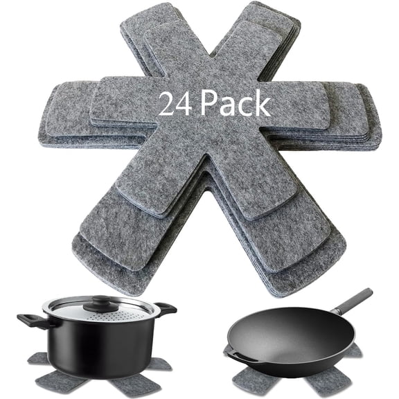 24 Packs Pot and Pan Protectors, 3 Different Size, Non Slip Pan Dividers for Stacking Avoid Scratch Cookware Protectors, Protecting and Separating Pots and Pans (Gray)