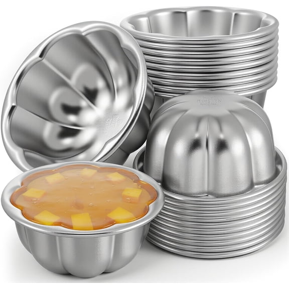 24 Packs Pudding Cup Plate, Popover Plate Small Jelly Plate Aluminum Reusable Cake Pie Muffin Mold for Baking Egg Tart Pie Cake Bread Muffin Brownie Pudding (Size 3.7 "x 1.77")