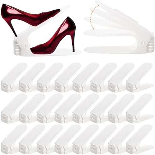 24 Packs Shoe Slots Organizer, Adjustable 4 Level Shoe Stacker, Double Layer Stack Shoe Holder, White Plastic Shoes Space Saver, Thickening Shoe Rack Holder for Closet Organization$$