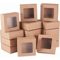 thumbnail image 1 of 24 Packs Square Kraft Paper Drawer Boxes with PVC Window Lid 2.5x2.5x1.2 Paper Gift Boxes for Bakery Party Favor Treats Storage, 1 of 9