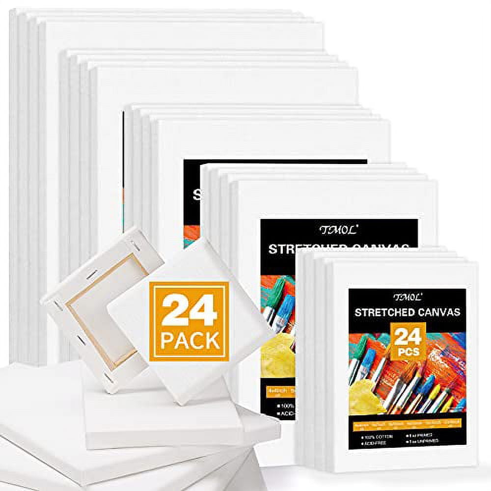 GenCrafts Stretched White Canvas Multi Pack - 4x4, 8x8, 10x10, 12x12 (2 of  Each) Set of 8 - Triple Primed - 100% Cotton - for Acrylic, Oil, Other Wet