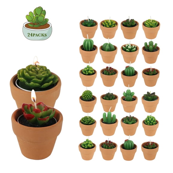 24 Packs of Tea Light Candles with Planters, Mini Succulents Bulk Candles for Housewarming, Return Wedding, and Baby Shower Favors for Guests, Coworkers, and Friends Y101