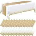 thumbnail image 1 of 24 Packs White and Gold Disposable Plastic Tablecloths and Satin Table Runner Set, 54 x 108 Inch Tablecloth, 12 x 108 Inch Table Runners for Wedding Graduation Birthday Baby Shower, 1 of 5