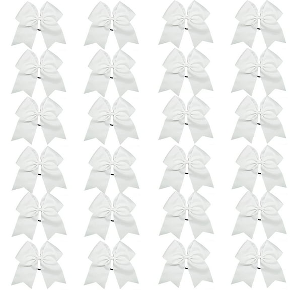 24 Packs of 8 Inch White Cheer Bows for Cheerleading Teen Girls College Sports