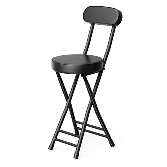 24" Padded Folding Bar Stool, Heavy Duty Portable Stool with Backrest & Cushion, 300lbs Capacity Foldable Counter Height Chair for Kitchen, Dining, Camping & Fishing