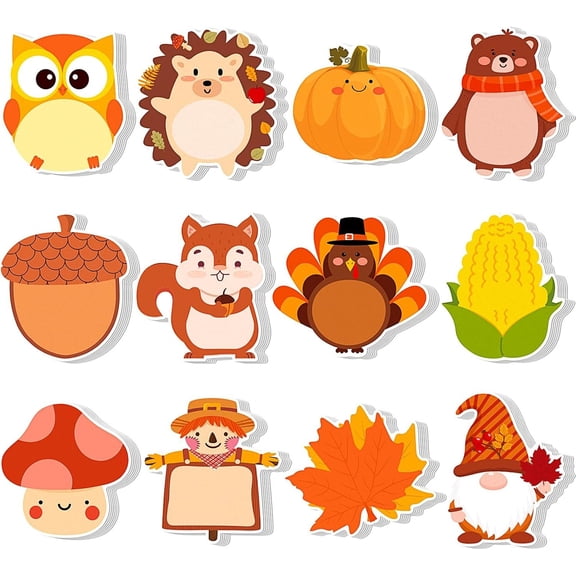 24 Pads 480 Sheets Thanksgiving Cute Sticky Notes, Kawaii Fun Sticky Notes Mini Cartoon Notes Pads Bulk Memo Self Adhesive for Office School Party Supplies