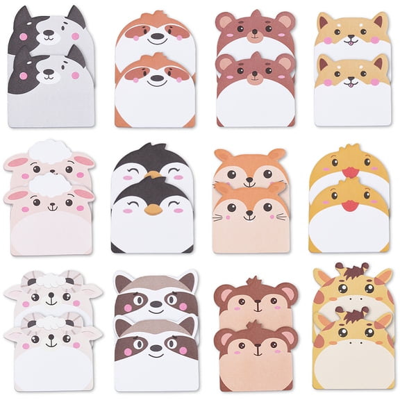 24 Pads 720 Sheets Self Adhesive Animal Shaped Sticky Notes Cute Memo Pad Set Mini Cartoon Notes Kawaii Page Markers Flags Funny Desk