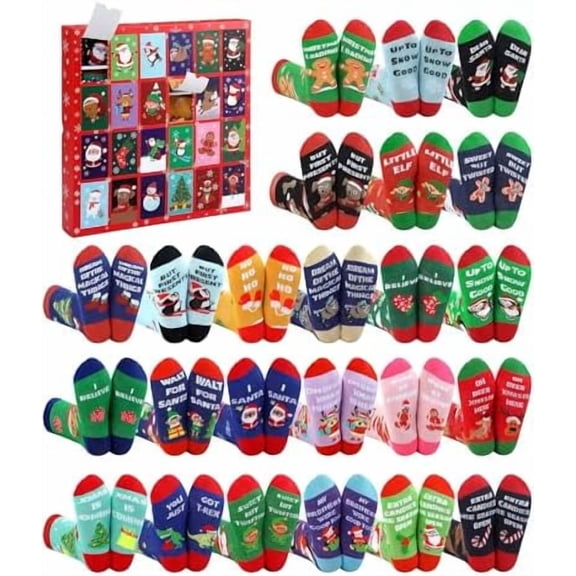 24 Pairs Christmas Sock Advent Calendar for Kids, Creative Cute Santa Snowman Pattern Cotton Socks for Boys and Girls Gifts$$Home Decor, Kitchen, & Other