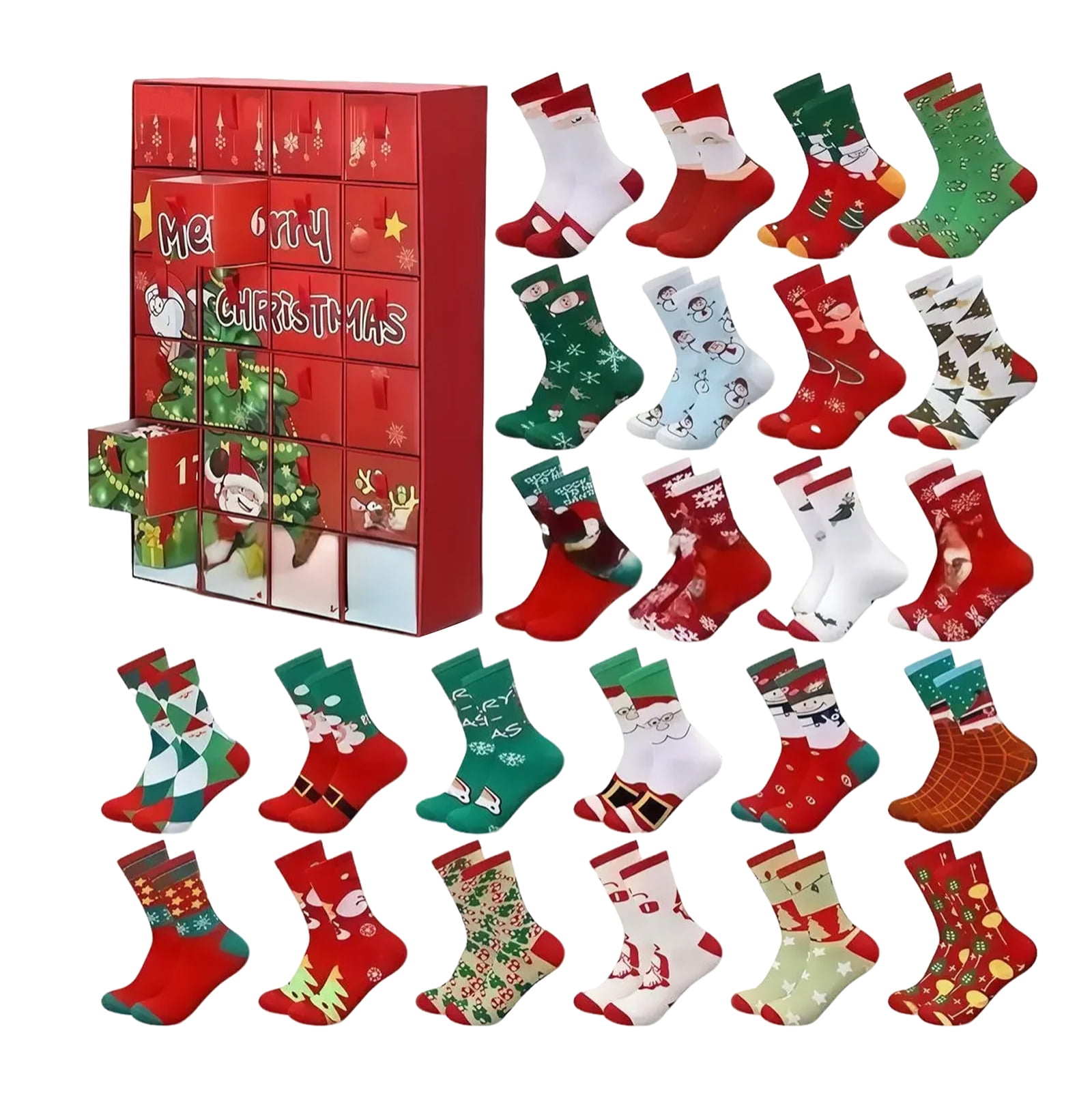 24 Pairs Christmas Socks Advent Calendar 2025 for Kids Adults Teens