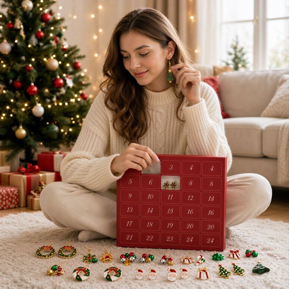 24 Pairs Christmas Stud Earrings for Women Holiday Jewelry Gift Set with Snowman Snowflake Tree and Bow