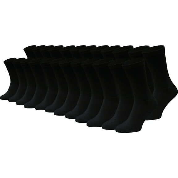 24 Pairs Cotton Crew Socks, Mens Womens Bulk Casual Sports Sock (Black, 10-13)