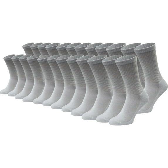 24 Pairs Cotton Crew Socks, Mens Womens Bulk Casual Sports Sock (Gray, 9-11)