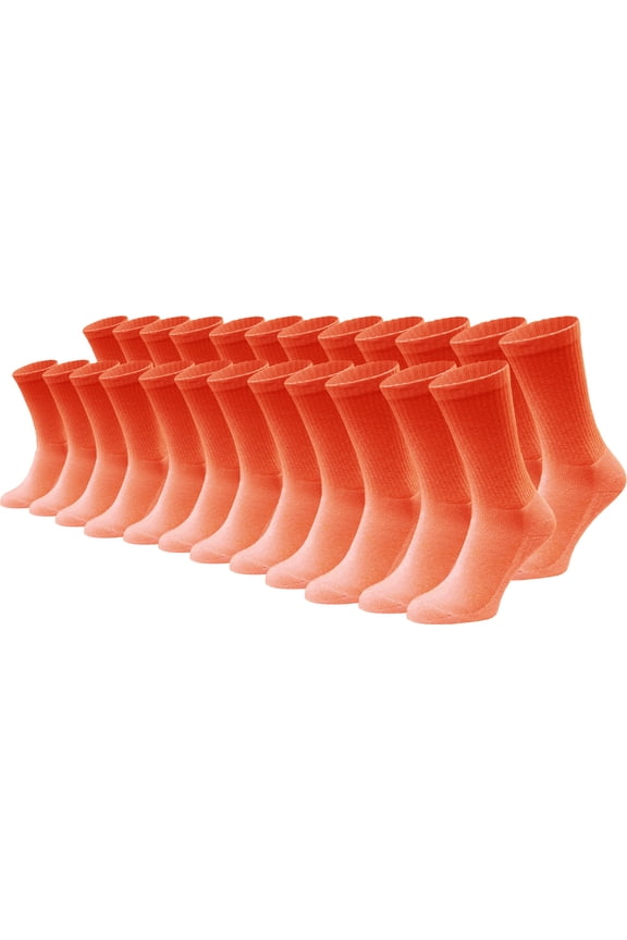 24 Pairs Cotton Crew Socks, Mens Womens Bulk Casual Sports Sock (Orange, 10-13)
