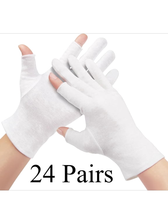 24 Pairs Cotton Moisturizing Gloves Touchscreen - 100% White Cotton Gloves for Dry Hands Sleeping Overnight Lotion Spa Treatment - Moisturizing Night Gloves