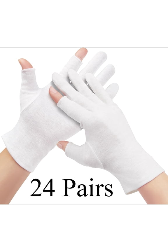 24 Pairs Cotton Moisturizing Gloves Touchscreen - 100% White Cotton Gloves for Dry Hands Sleeping Overnight Lotion Spa Treatment - Moisturizing Night Gloves