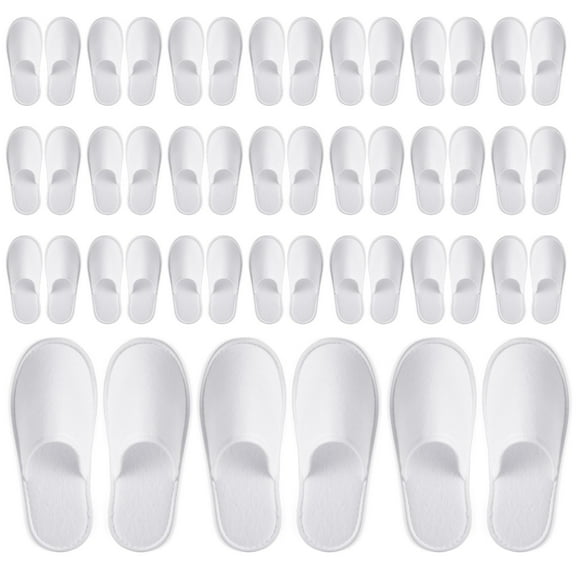 24 Pairs Disposable House Slippers for Guests - Bulk Slipper Pack for Hotel, Spa, Travel, Shoeless Home, White Closed Toe (US Men Size 10, Women 11)