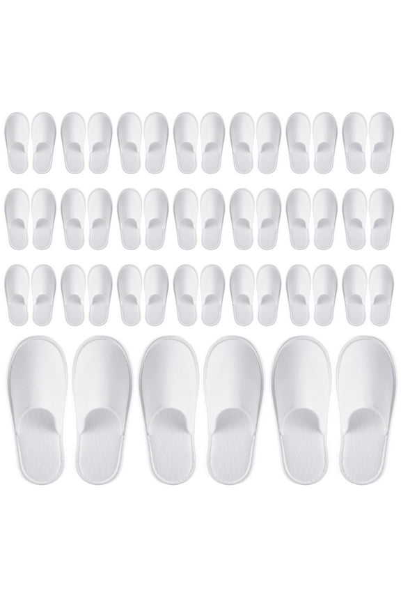 24 Pairs Disposable House Slippers for Guests - Bulk Slipper Pack for Hotel, Spa, Travel, Shoeless Home, White Closed Toe (US Men Size 10, Women 11)