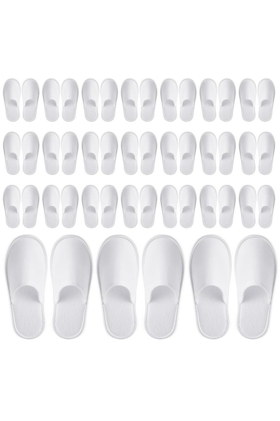 24 Pairs Disposable House Slippers for Guests - Bulk Slipper Pack for Hotel, Spa, Travel, Shoeless Home, White Closed Toe (US Men Size 10, Women 11)