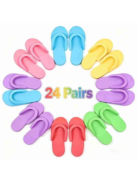 24 Pairs Disposable Pedicure Slippers Foam Disposable Slippers Pedicure Sandals Spa Pedicure Flip Flops Pedicure Shoes for Women Salon Nail Spa Pedicure, MultiColor