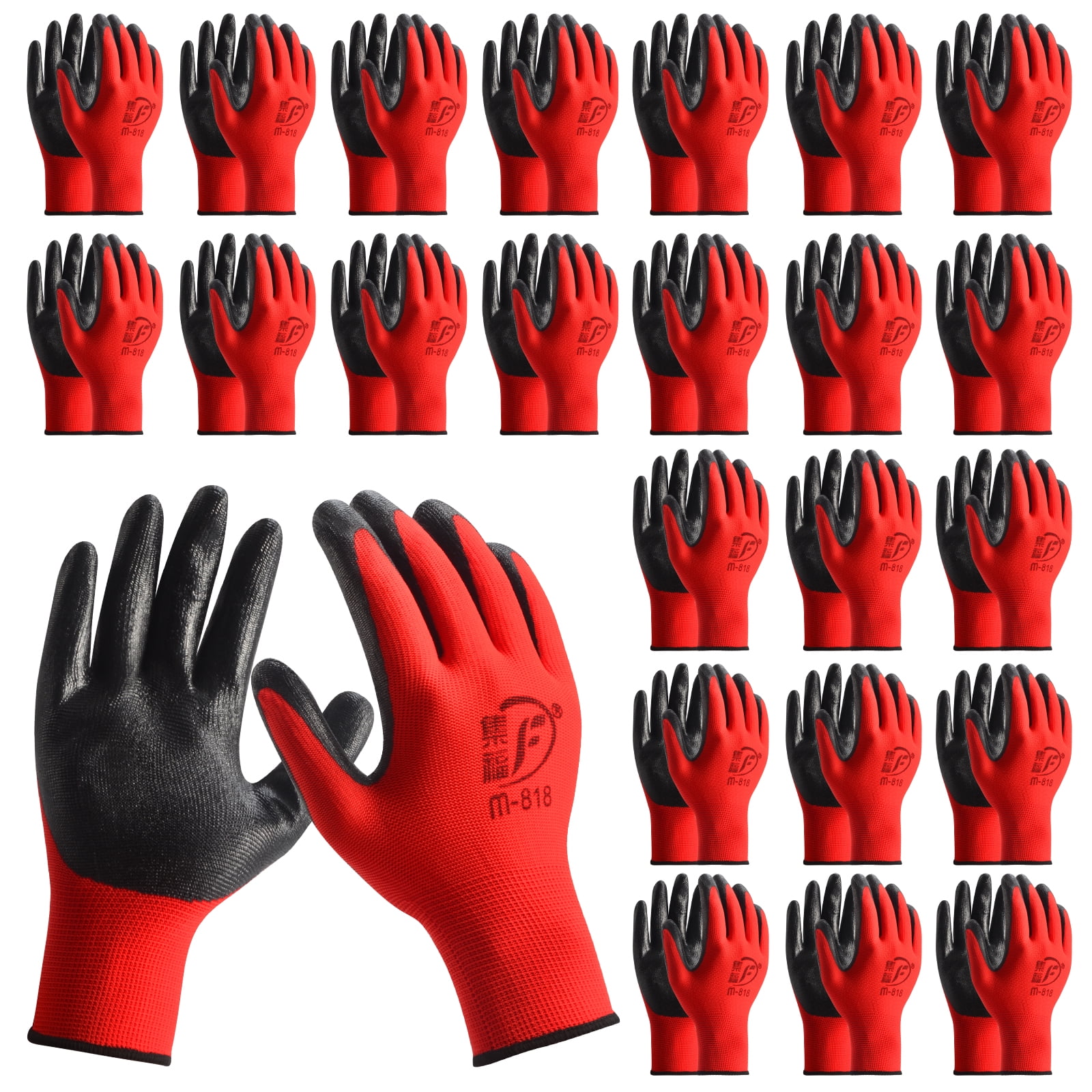 24 Pairs Gardening Work Gloves Bulk for Men Women Nitrile Rubber Coated