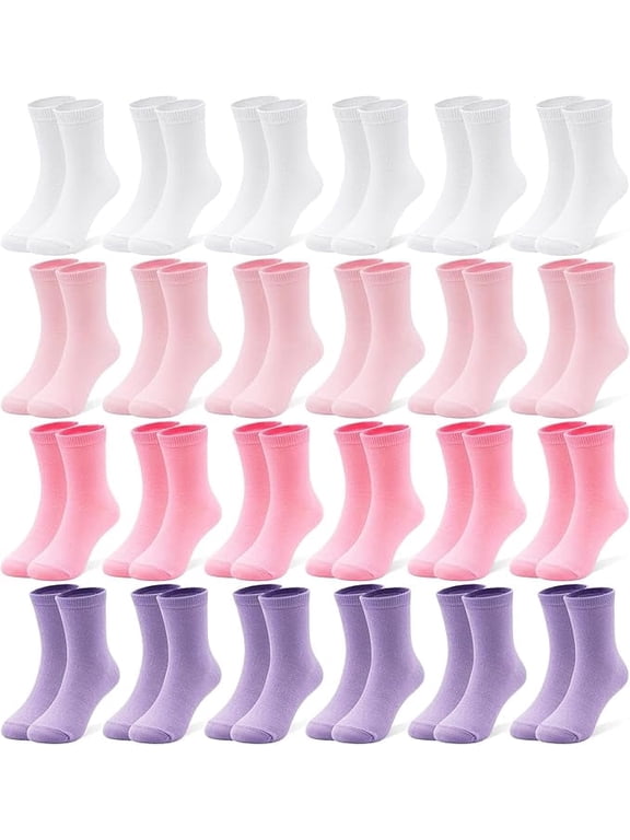 24 Pairs Girls Socks Kids Toddler Crew Socks Girls Athletic Sock Kid School Sock for 1-14 Years