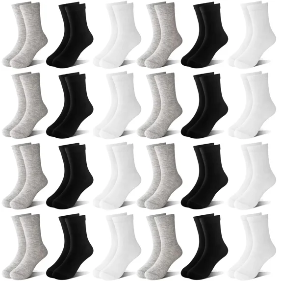 24 Pairs Girls Socks Kids Toddler Crew Socks Girls Athletic Sock Kid School Sock for 1-14 Years