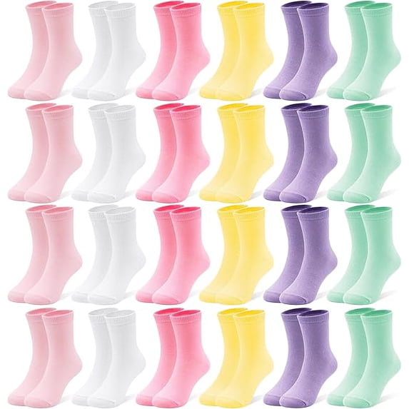 24 Pairs Girls Socks Kids Toddler Crew Socks Girls Athletic Sock Kid School Sock for 1-14 Years