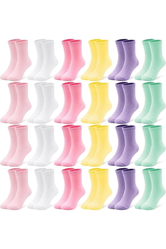 24 Pairs Girls Socks Kids Toddler Crew Socks Girls Athletic Sock Kid School Sock for 1-14 Years