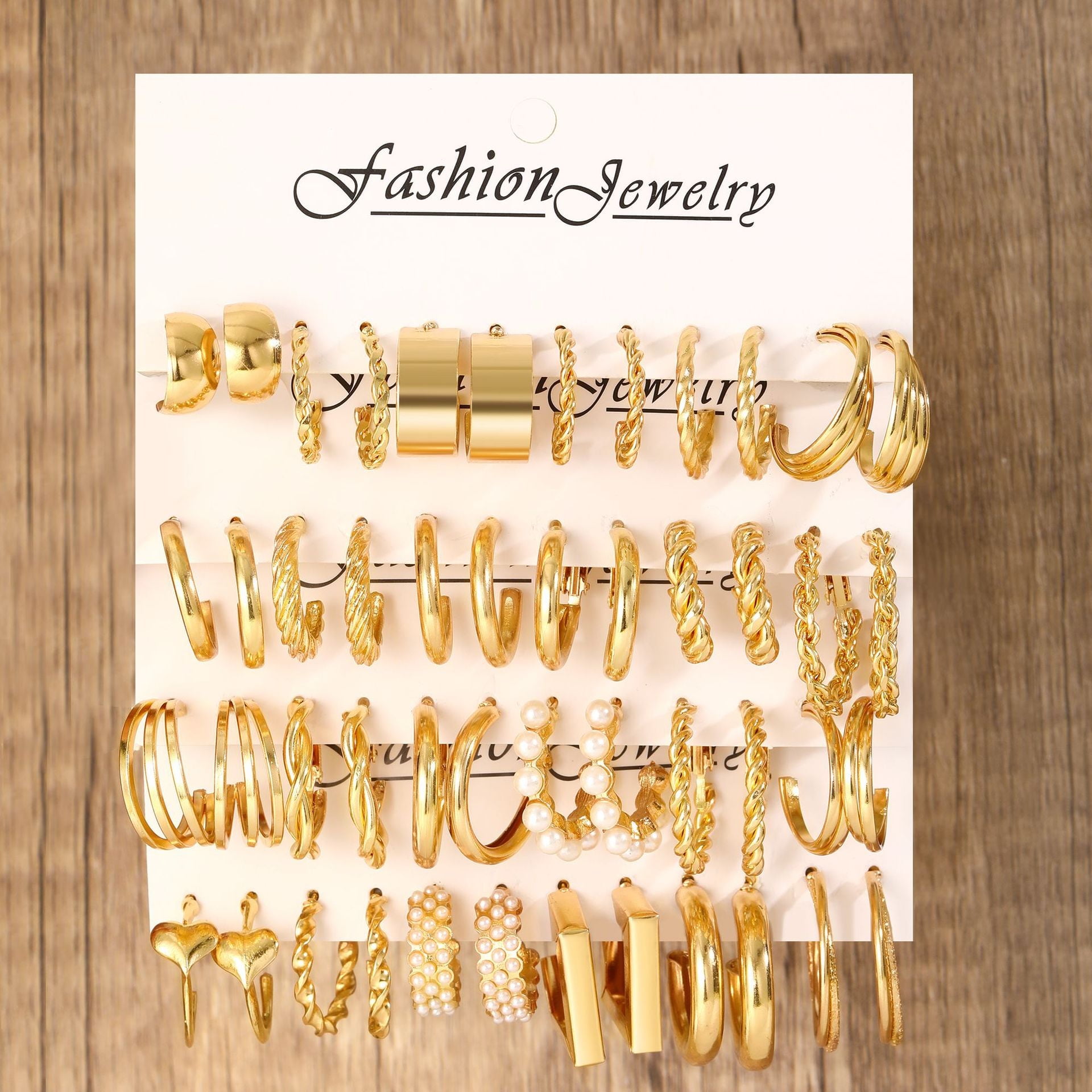 YOSZO 24 Pairs Gold Hoop Earrings Set for Women, Fashion Hypoallergenic Chunky Twisted Pearl Stud Earrings Multipack, Small Big Hoops Earring Packs Trendy for Christmas Birthday Party Jewelry Gift