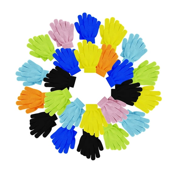 24 Pairs Kids Winter Gloves, Warm Cute Colorful Stretchy for Boys Girls, Children Ages 2-6 (Assorted B)