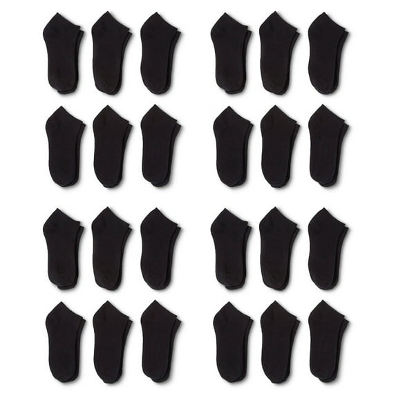 24 Pairs Men Low Cut Socks 9-11 or 6-8 Black or White or Mixed (9-11, Black)